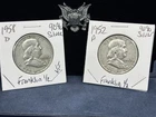 US 90% Silver 1952 P & 1958 D Franklin Half Dollars AU – Nice Book Fillers