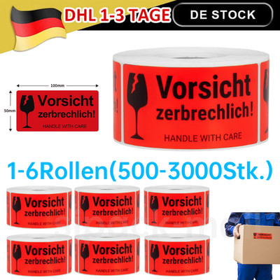 Aufkleber Etikett 100 x 50 mm VORSICHT ZERBRECHLICH GLAS Warnetiketten Klebeband