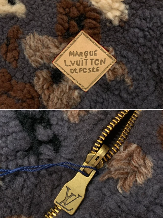 Chaqueta polar Louis Vuitton monograma lana de oveja marrón beige azul Foto 4 de 4