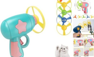 Cat Fetch Toy, Interactive Kitten Flying Disc Launcher Toy with 5 Blue