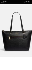 Coach Gallery Black Tote Bag Zip Closure Gold Hardware Logo Tag Shoulder Strap