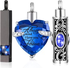 MTLEE 3 Pieces Cremation Urn Necklace for Ashes Vertical Bar Blue Zircon