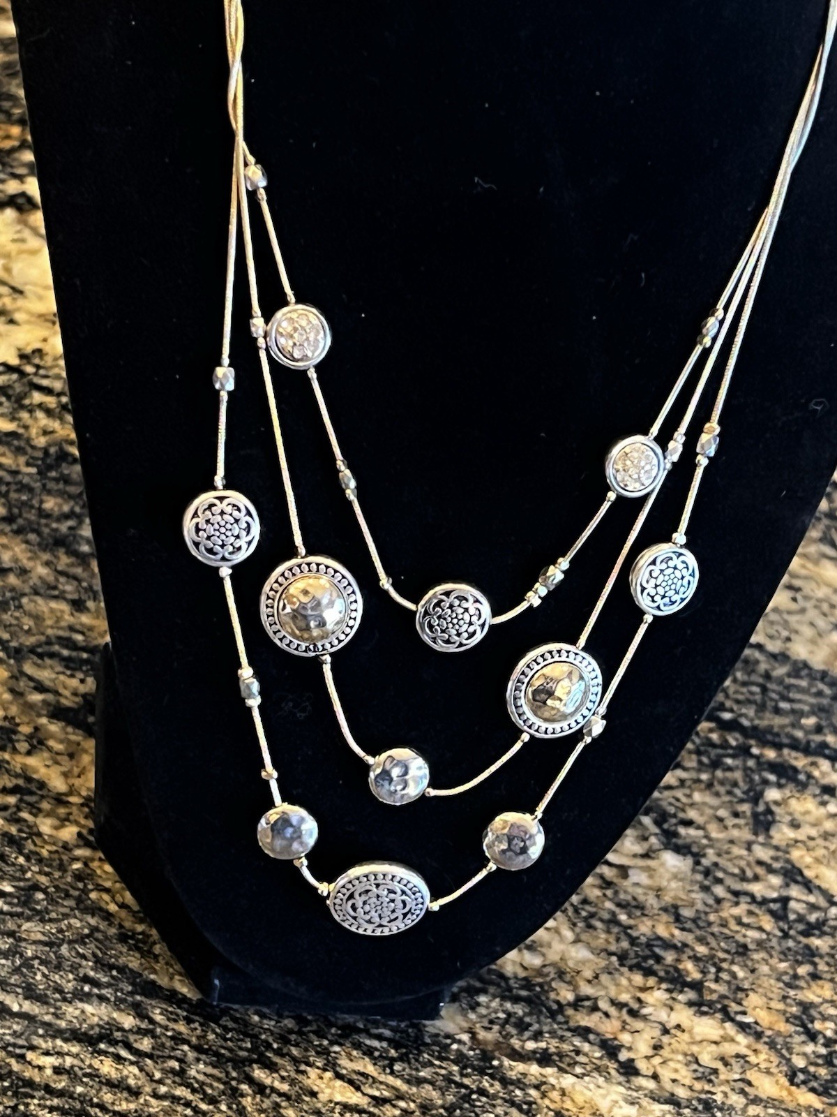 Multi Layer Silver Necklace With Silver Beads Bri… - image 2