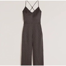 Abercrobie & Fitch Satin Jumpsuit Cami Cross Back Crop Black sz M  EUC 