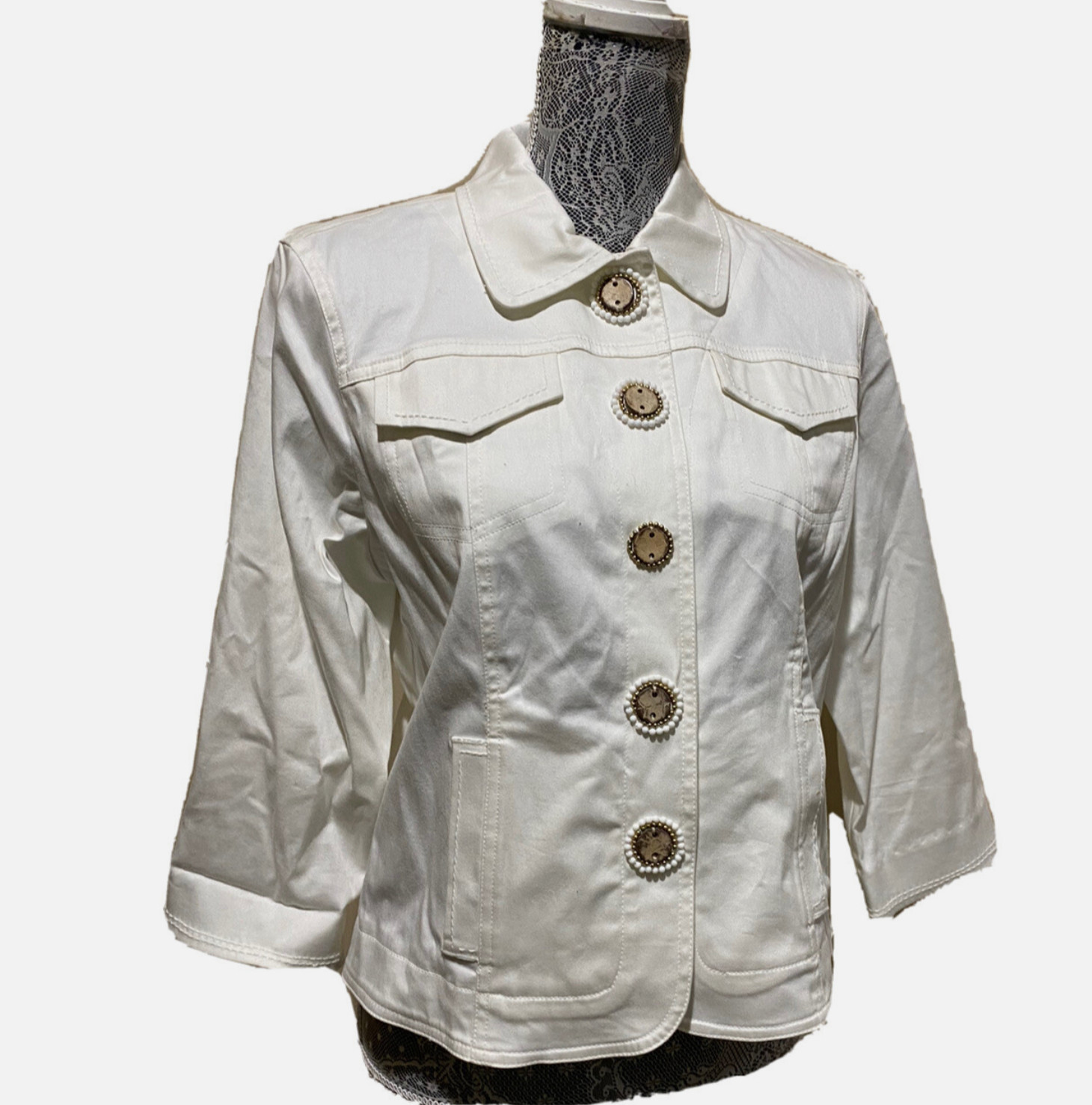 Ruby Rd 12P White Snap Front Jacket Stretch Cotto… - image 7