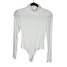 Naked Wardrobe White Turtleneck Bodysuit Long Sleeve Slimming Basics NWOT Size M