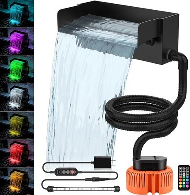 All-In-1 Pond Waterfall Kit with LED Light, 12 Inch Stainless Steel Spillway