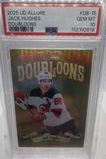 2025-26 UD Allure Doubloons Jack Hughes #DB-15 - PSA 10 GEM MT Golden Goal POP 1