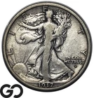 1917-D Walking Liberty Half Dollar, Obv MM, Better Date In Series, VF++