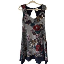 Sleeveless Fit And Flare Floral Navy Keyhole Back Dress Size Med Maeve minie
