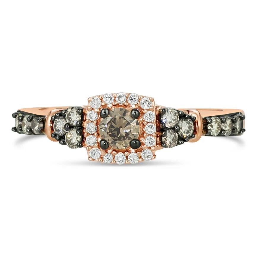 LeVian 14K Rose Gold Halo Fashion Ring with White & Chocolate Diamond Size 5.25 - Image 2 of 4
