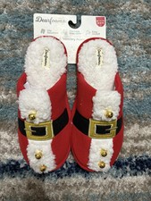 NWT Dearfoams Red Santa Christmas Slippers Memory Foam, Men s 9-10 Women s 11-12
