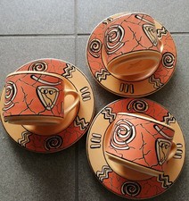 Wächtersbach Pasiega Kaffeetasse mit Untertasse, 3 x Tassen, 3x Untertassen 