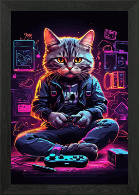 Katze und Gaming Gerahmtes Wandbild Poster Leinwanddruck Bild