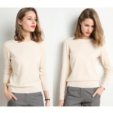 Ladies Crew Neck Blend Jumper Brown Cream Blue Red Pink Sweater Soft Knit S-3XL