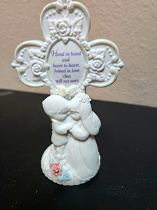 Enesco Porcelain Cross Figurine "Hand in Hand" Christian Christianity