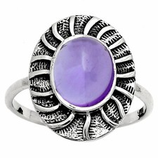 Natural Amethyst Cab - Brazil 925 Sterling Silver Ring s.8 Jewelry R-1085