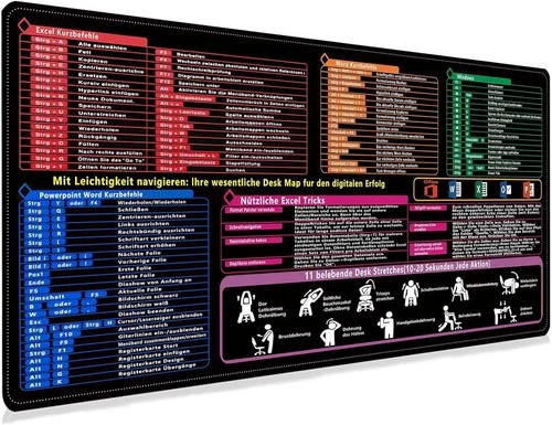 Anti-Rutsch Mauspad Gaming Mousepad Excel Shortcuts Unterlage für Laptop Gaming