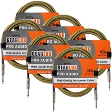 Gearlux Instrument Cable, Tweed, 10 Foot - 6 Pack