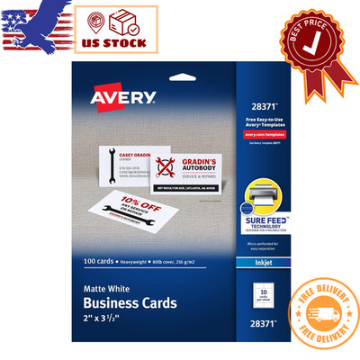 Avery Printable Business Cards with Sure Feed Technology, 2'' x 3.5'', White