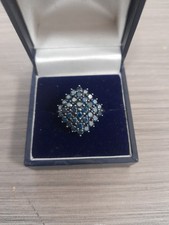 Rare! Old Natural Blue Diamond And 9ct White Gold Cluster Ring. 2 Carats. 1928?