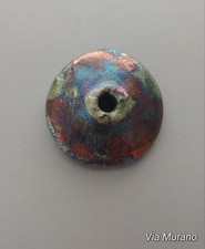 RAKU pottery ceramic round pendant 40mm. Made in USA.