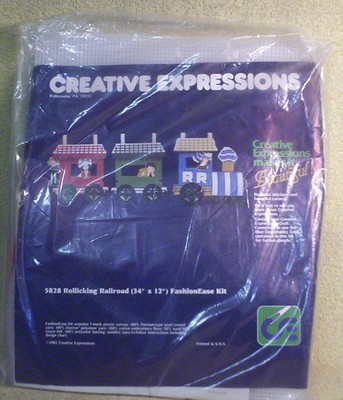 NEW&SEALED 1982 CREATIVE EXPRESSIONS PLASTIC CANVAS KIT 5828 ROLLICKING RAILROAD