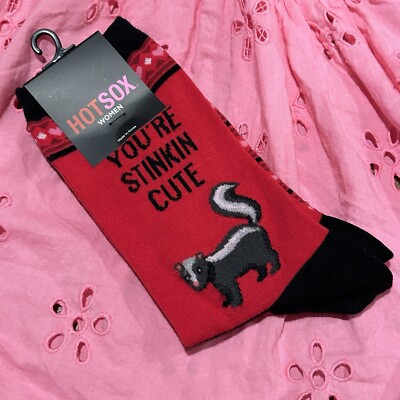 HOT SOX women YOU RE STINKIN CUTE socks red pink hearts NOVELTY skunk LOVE funny