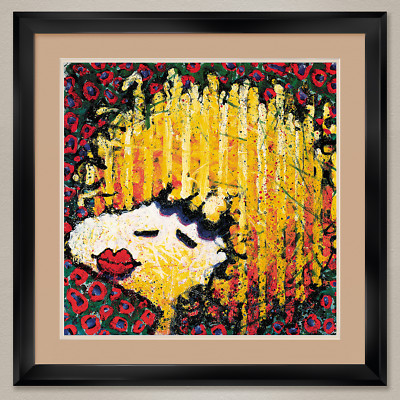 29W''x29H'': BIRD LIPS BOMBSHELL WIG by TOM EVERHART DOUBLE MATTE, GLASS and FRAME