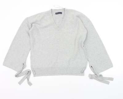 Marks and Spencer Damen Pullover Grau V-Ausschnitt Baumwollmischung Größe 12