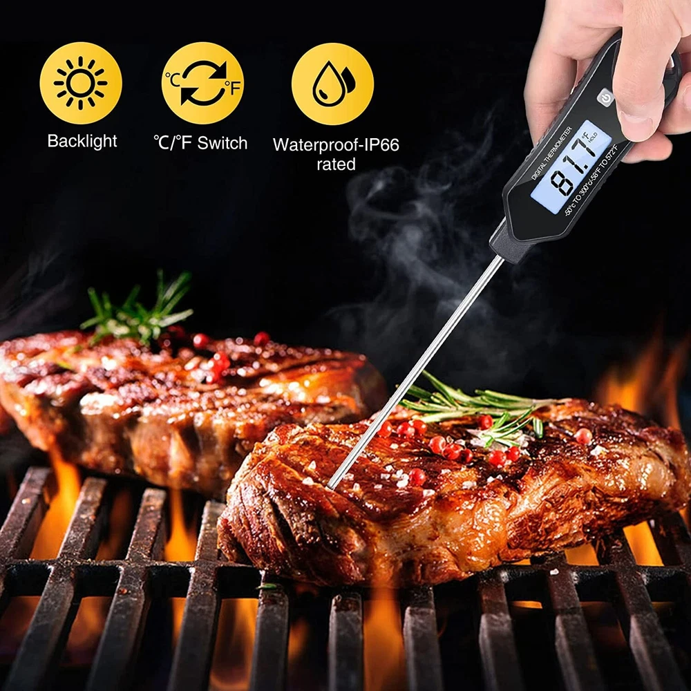 Meat Thermometer, Digital Instant Read Kitchen Food IP66 Waterproof 5.1" Long
