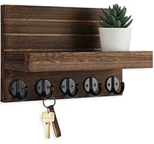 Lwenki Key Holder for Wall, Decorative Key and Mail Holder with Shelf Has Brown