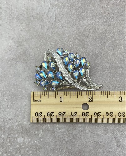 Coro Aurora Borealis Brooch Pin Vintage Rhinestones Silver Tone 2 In Signed Gift - Picture 6 of 8