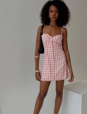 Princess Polly Poto Mini Dress in Pink Check Size: US 2 - US 12 Available