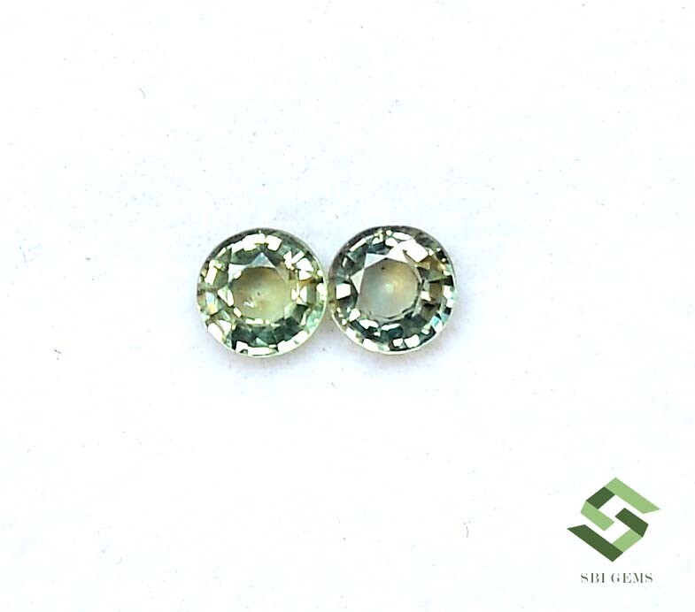 mm Natural Green Sapphire Round Cut Pair CTS Loose Certified  Gemstones - Main Image
