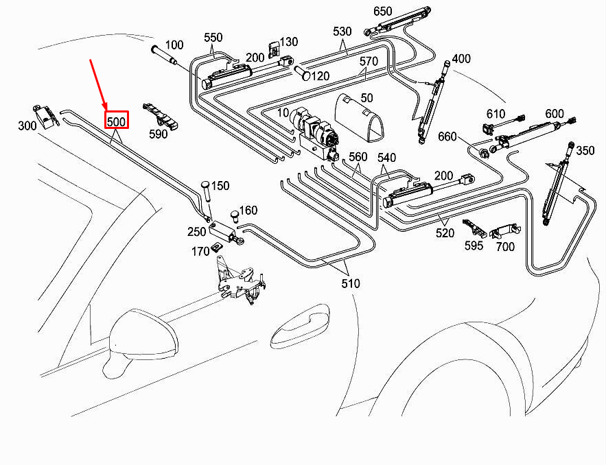MERCEDES-BENZ SL R231 Front Right Roof Hydraulic Hose A2318001615