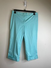 Ann Taylor Womens Capri PANTS - Size 12 - Cuff Legs Flat Front Light Blue