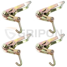 GRIPON 4x Ratchet Tie Down with J-Hook Auto Car Hauler Flatbed Strap Tow Truck