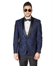 Blue Floral Shawl Satin Lapel Jacket Only Tuxedo Slim Fit 1 Button Blazer AZAR