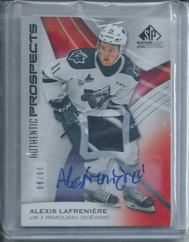 2019-20 CHL SP GAME USED SPGU RC RED PATCH AUTO ALEXIS LAFRENIERE /90 RANGERS