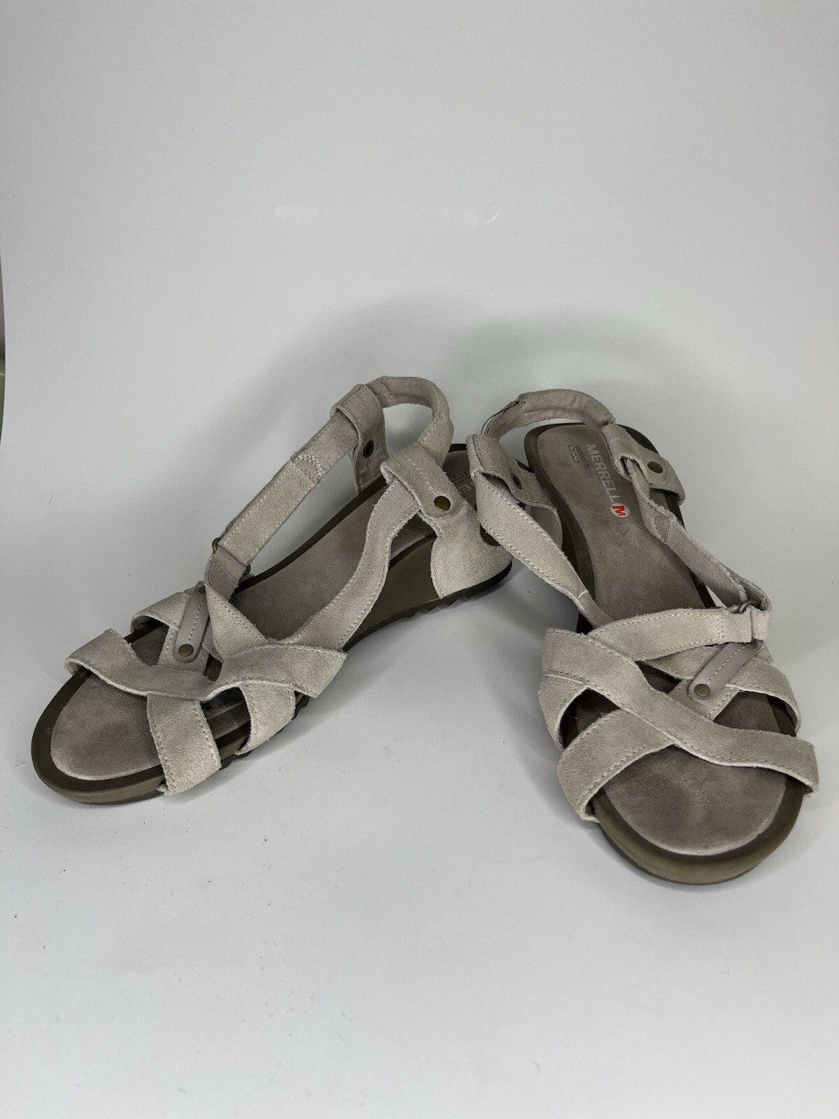 Merrell sandali zeppa tacco cinturino sling back donna taglia 41 US 10 camoscio talpa