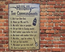 Hillbilly Ten Commandments Sign Metal Aluminum 8"x12"