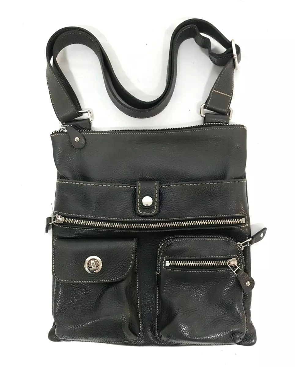 ROOTS CANADA VENETIAN VILLAGE PRINCE LARGE DARK GRAY LEATHER CROSSBODY BAG