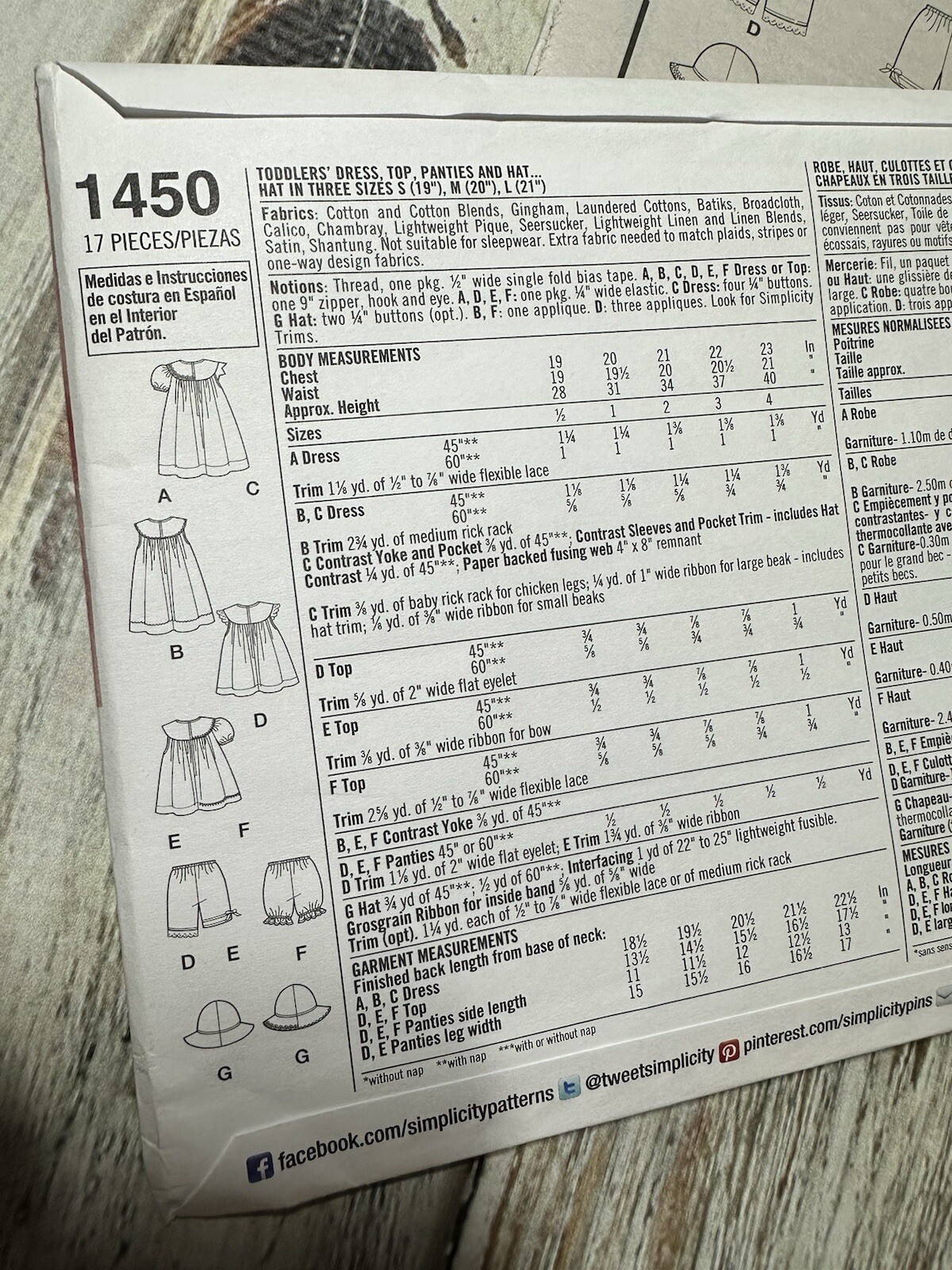 Simplicity 1450 Sewing Pattern Toddler Dress Top Hat Size A 1/2 - 4 ...