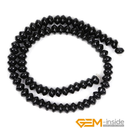 Natural Gemstone Black Onyx Agate Rondelle Spacer Beads For Jewelry Making 15" - Foto 11 di 53