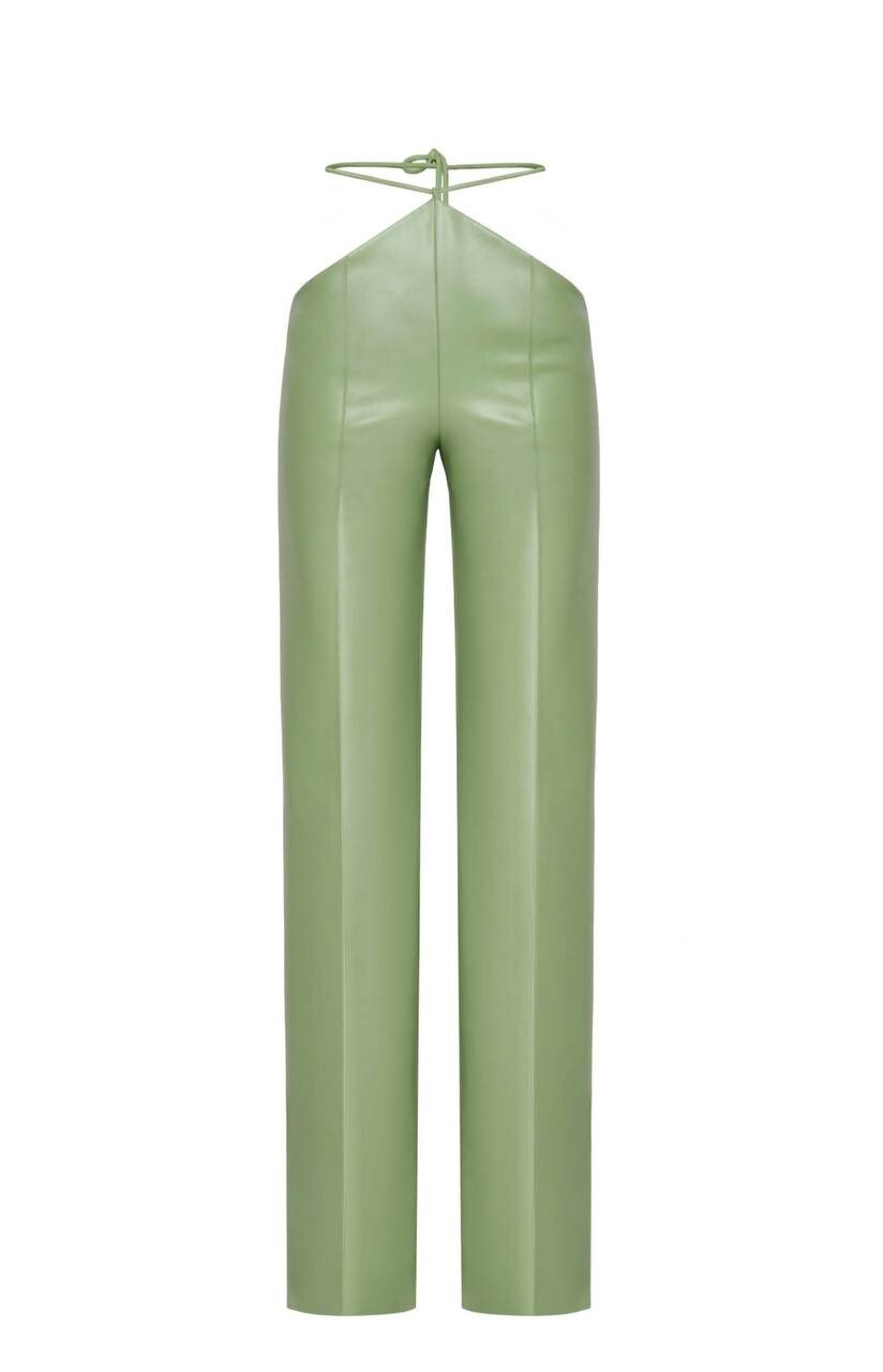 Aleksandre Akhalkatsishvili women’s faux leather slanted waist pants RRP 445$