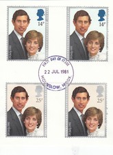 Princess Diana Wedding GUTTER PAIR set GB Used Hounslow 1981 ON PIECE (147096)