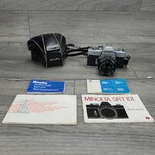 Minolta SRT101 film Camera, Minolta Rokkor-x 50mm 1.4 Lens, Case, Manuals, Cable
