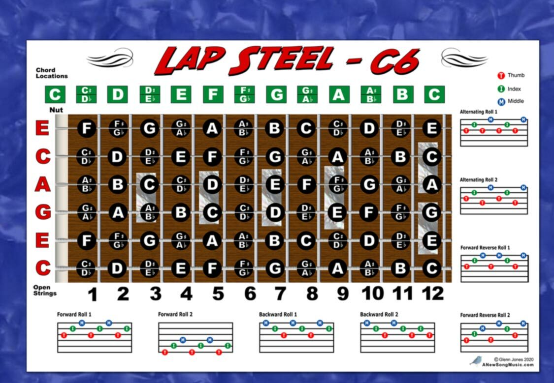 Lap Steel Guitar Fretboard Wall Chart Poster C6 Tuning Notes Rolls Chords 837654692639 eBay