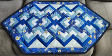Handmade Quilted Farmhouse Table Runner Blue w/Daisies/Paisley 38 x 21 Artisan